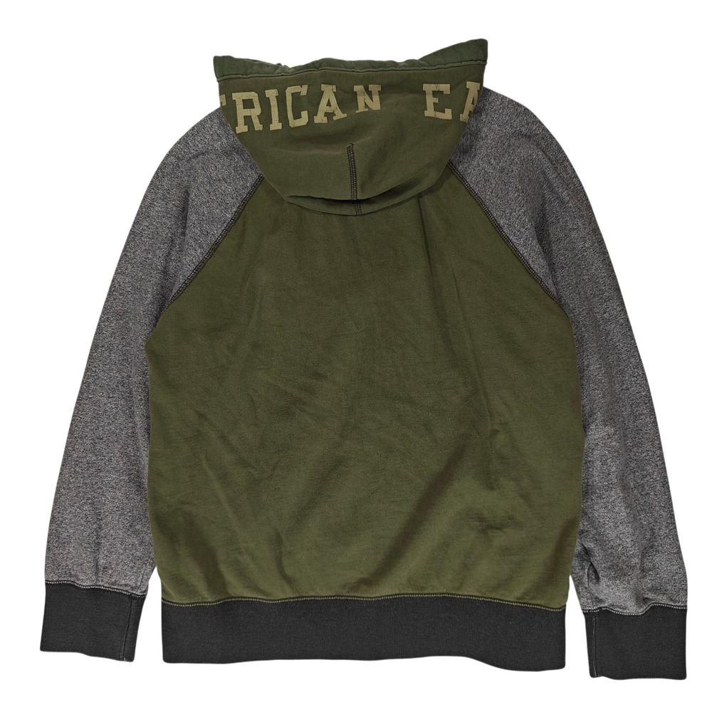 American Eagle Mens Full Zip Hoodie Green Gray Colorblock Eagle Graphic Large - Picture 2 of 7